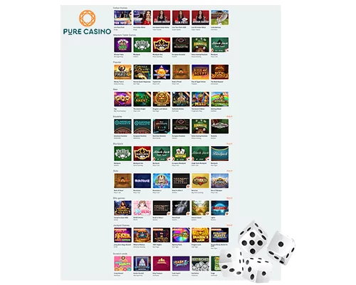 Casino games at Pure casino app